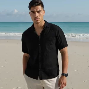 Camisa Caballero Negra Tocuyo – Manga Corta